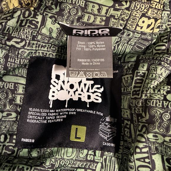 RIDE Snowboards Jacket Men LARGE Outdoor Winter Snow Ski Graphic Blue Green - Picture 4 of 13